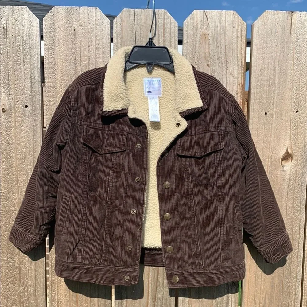 Take 50% OFF-Old Navy BoyBrown and Cream Jean Jacket with Sherpa Lining, Size-5T